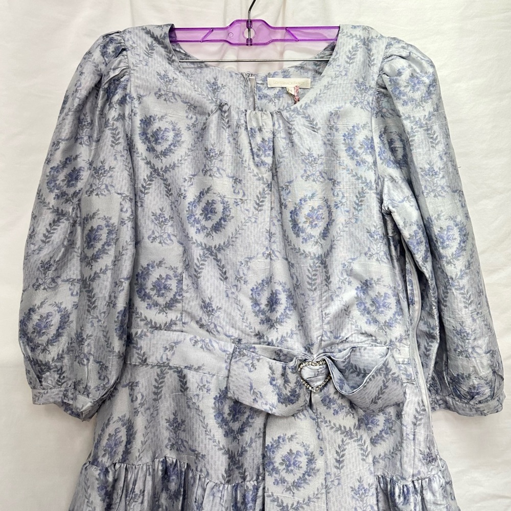 NWT Loveshackfancy Bow Pearla Blue Haze Mini Dress Size 8 - Picture 6 of 16